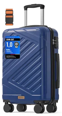 Produktbild von SONGMICS Koffer, Reisekoffer, Hartschalenkoffer mit TSA-Schloss, Koffergurt, ABS-Trolley, 4 Zwillingsrollen, Handgepäck-Koffer, M, 55 cm, hafenblau RLP001Q101