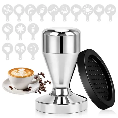 Produktbild von Kaffeestampfer 51 mm – Edelstahl-Stampfer mit 16 Latte-Art-Designs
