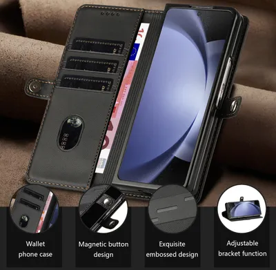 Produktbild von Hülle für Samsung Galaxy Z Fold 4, Kunstleder Brieftaschen Handyhülle mit Kartenfach und Standfunktion Schwarz
