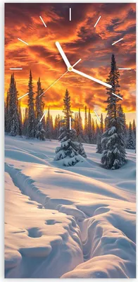 Produktbild von Wanduhr aus Glas mit Motiv Winter Sonnenuntergang- 30 x 60 cm - inkl. Aufhängesystem