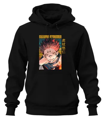 Immagine prodotto di Sukuna Ryoumen Jujutsu Kaisen - Demone rosso cupo - Felpa con cappuccio unisex da regalo per fan, nero, taglia L
