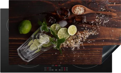 Produktbild von KitchenYeah© Herdabdeckplatte Cocktail - Obst - Limette , 91x52cm, Küche Deko, Glaskeramikkochfeld Herdabdeckung, Abdeckplatte fùr Kochfeld