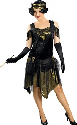 Produktbild von K31250598-40-42 schwarz-gold Damen Charlestonkleid Fransenkostüm Gr.40-42
