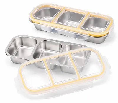 Lunchbox 2er-Set, 600 ml, Edelstahl, 3 Fächer, auslaufsicher