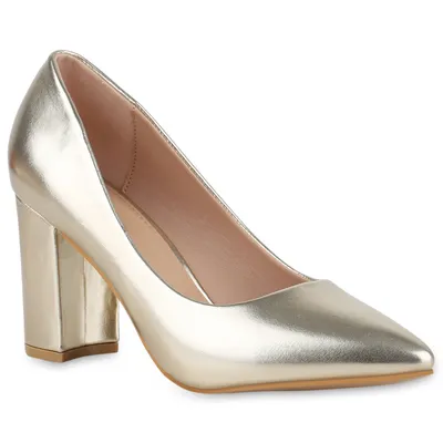 Produktbild von VAN HILL Damen Klassische Pumps Spitze Absatz-Schuhe 840683, Farbe: Gold, Größe: 38