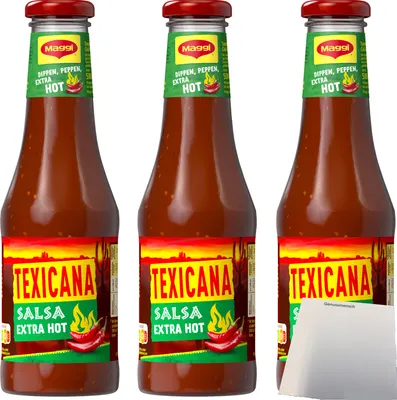 Produktbild von Maggi Texicana Salsa extra HOT Tomaten Chili sauce 3er Pack (3x500ml) + usy Block