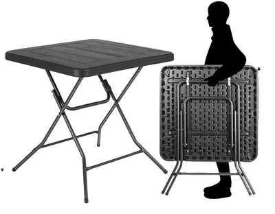 Obrázok produktu pre Skladací stôl, oceľový rám, prenosný a stabilný, štvorcový, 80 cm, čierny