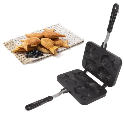 Productafbeelding van Taiyaki-vorm, dubbel - Aluminium, antiaanbaklaag - Vorm voor het bakken van visvormige taartjes - Ideaal voor thuisbakken - Gemakkelijk schoon te maken - Snelle warmtegeleiding