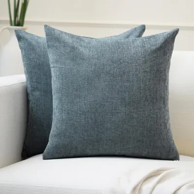 Produktbild von 2er-Set Kissenbezüge | Chenille | Denim – (60 x 60 cm) | Dekorative quadratische Kissenbezüge für Sofa und Couch