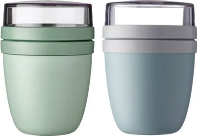 Produktbild von Mepal | Lunchpot Ellipse Mixed | Nordic Sage & Nordic Green | Müslibecher to go | Joghurt und Müsli getrennt | 500 ml + 200 ml | Gefrierschrank, Mikrowelle & Spülmaschine geeignet