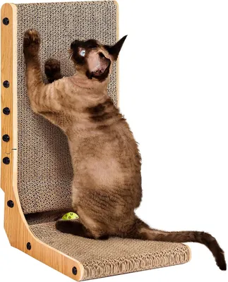 Produktbild von Kratzbrett Katzenkratzbrett, 48 cm hoch, L-förmiges Kratzbrett aus Pappe für Katzen, hochwertiges, verschleißfestes Kratzmöbel mit Katzenspie