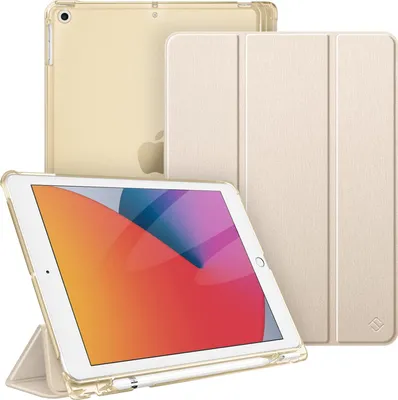 Produktbild von Fintie Hülle für iPad 9. Generation 2021/8. Gen 2020/7. Gen 2019 10.2 Zoll mit Stifthalter, ultradünne leichte Schutzhülle mit transparenter Rückseite und Auto Schlaf/Wach Funktion, Beige