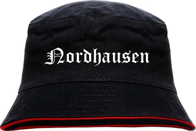 Produktbild von Nordhausen Anglerhut - Altdeutsche Schrift - Schwarz-Roter Fischerhut S/M SchwarzRot