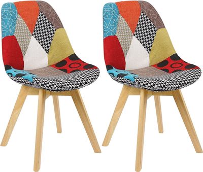 WOLTU 2 x Esszimmerstuhl Design Stuhl Küchenstuhl Holz, Leinen, mehrfarbig