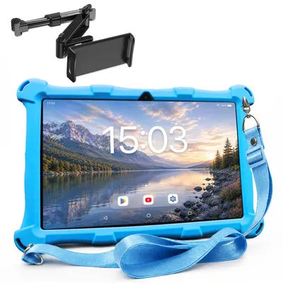 Produktbild von AngelTech Kindertablet XL Blau mit Tablet-Halterung