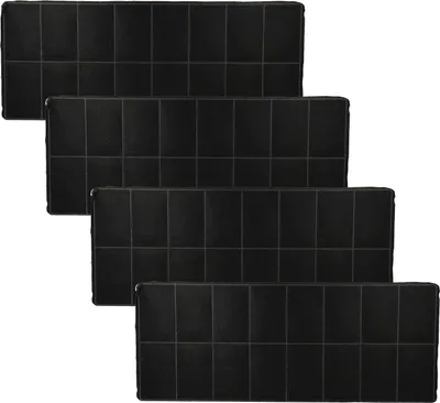 Four black rectangular filters arranged in a stepped pattern, with the top filter slightly larger and to the left.