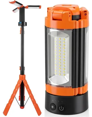 Produktbild von LED Campinglampe mit Stativ 9000mAh, Wiederaufladbare Arbeitsleuchte 3 Lampenköpfe, Dimmbar 10000 Lumen, Magnetisch mit Tripod für Outdoor Notfall
