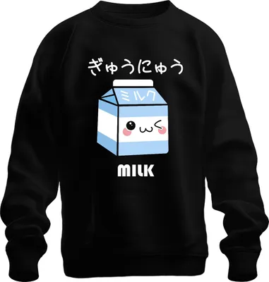Immagine prodotto di Kawaii cartone del latte carino faccia giapponese ミルク ぎゅうにゅう carino pullover felpa unisex, nero, S