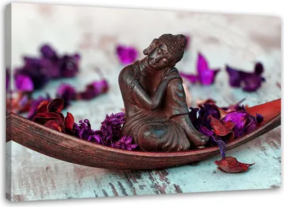 Produktbild von Leinwandbild buddha blumen lila 60x40 cm Feeby lila wandbild bereit zum aufhängen