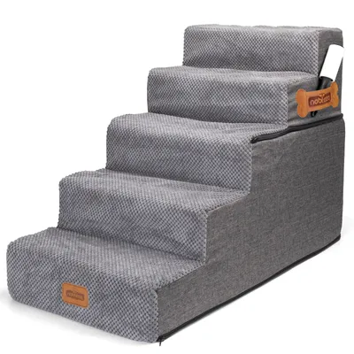 A gray, five-step pet stair.