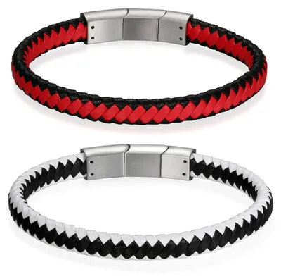 Image de Bracelet en cuir tressé pour hommes, avec fermoir en acier inoxydable