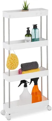 Produktbild von Küchenwagen – 4 Etagen – Mit Rollen – Küchenregal – Badezimmerwagen – 88 x 41,5 x 14,5 cm – Kunststoff – Edelstahl – Weiß