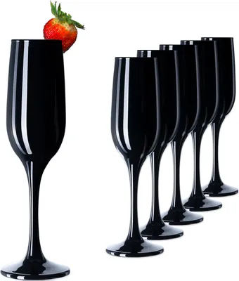 Produktbild von PLATINUX Schwarze stabile Sektgläser aus Glas Champagnergläser Set 6 Teilig max. 210ml Sektflöten Sektkelche Sektglas