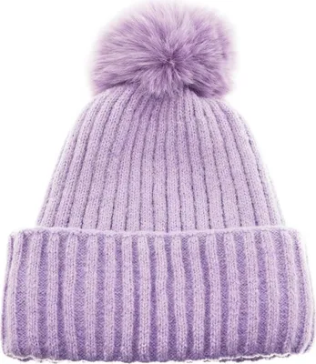 Produktbild von Bommelmütze mit Innenfutter Strickmütze zum Warmhalten im Herbst und Winter Lila