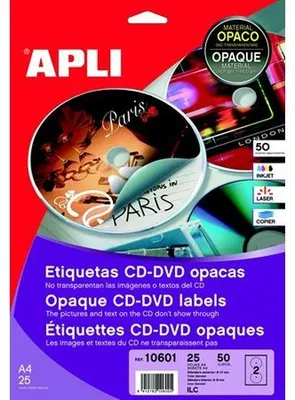 Etikety, na CD/DVD, A4, matné, APLI "Mega"