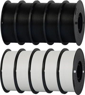 Produktbild von KINGROON PLA 10KG 3D Drucker Filament 1,75mm Schwarz/Weiß 10x1KG Rollen Blasenfrei für FDM 3D Druck