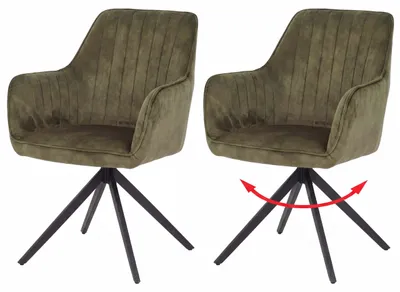 Immagine prodotto di Set di 2 sedie da pranzo HWC-L79, sedie da cucina con braccioli girevoli e ritorno automatico, velluto 440 g/m² ~ effetto pelle scamosciata verde oliva