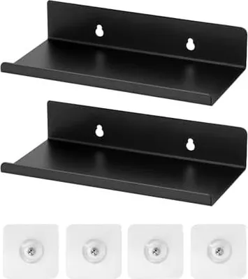 Produktbild von QWORK® 2 Stück Wandregal Schwarz, Schweberegal, 20x10x4 cm, Wasserdicht & Rostresistent, für Büro, Zuhause, Bar, Garage