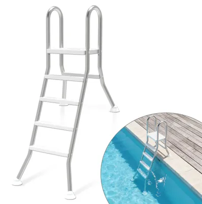 Produktbild von CEEDIR Edelstahl Poolleiter 4 Stufen, Schwimmbadleiter bis 150 kg, Rutschfeste Trittstufen & Handlauf, Für Pooltiefe bis 135 cm, Silber