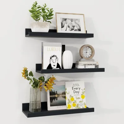 Immagine prodotto di Set di 3 mensole a muro, 40 cm, colore nero
