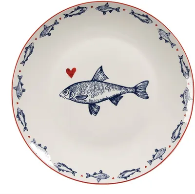 Immagine prodotto di Piatto da portata Clayre & Eef SSFDP Bianco Blu motivo pesce Ø 20x2 cm porcellana