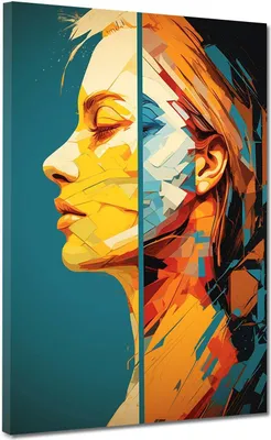 Produktbild von Gesicht Frau zweigespalten Leinwandbild Wandbild XL abstrakte Kunst Deko: 60x80x2cm