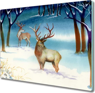 Produktbild von Coloray Herdabdeckplatte 60x52 cm Schneidebrett Kochplattenabdeckung Küchenbrett Hackbrett - Winter Hirsch Baum