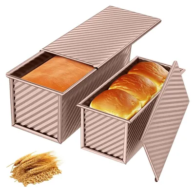 Immagine prodotto di Omgoods - Set da 2 pezzi per la preparazione di pane, con stampi antiaderenti e coperchio - Rosa oro