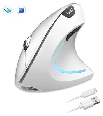 Obrázek produktu pro Ergonomická bezdrátová vertikální myš 2.4 G+BT5.1 Dvourežimové připojení 2400DPI Tichý design Bílá
