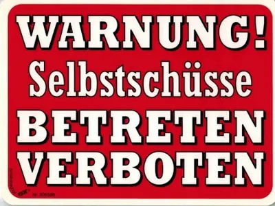 Produktbild von Warnschild - WARNUNG SELBSTSCHÜSSE - 308586 - 20cm x 15cm