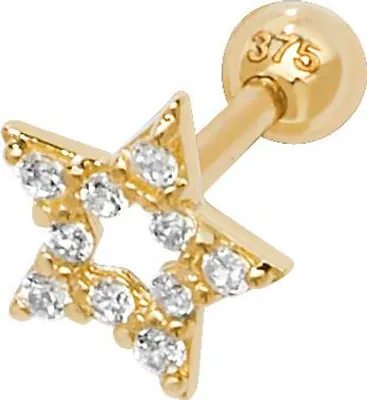 Produktbild von Elegante 9 Karat (375) Gold Stern Damen - Einzel Knorpel Ohrstecker mit Zirkonia - 7mm*7mm; TRS25933