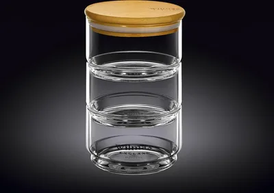 Image de Wilmax bocal à provisions à 3 étages, 12 x 20 cm, verre thermique & couvercle en bambou, WL-888522/A