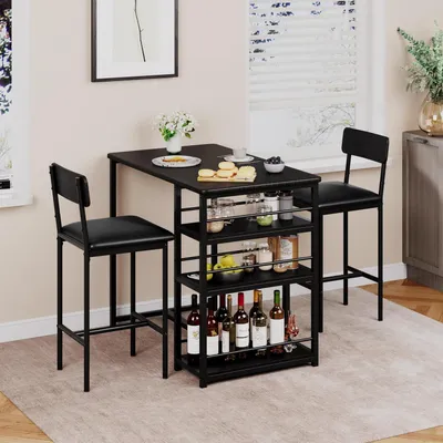 Produktbild von Bartisch mit Barhockern Set 3-teilig Schwarz Industriell