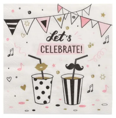 Produktbild von PAPSTAR Servietten 3-lagig, 33x33 cm, "Let's Celebrate" | Folie (20 Stück)