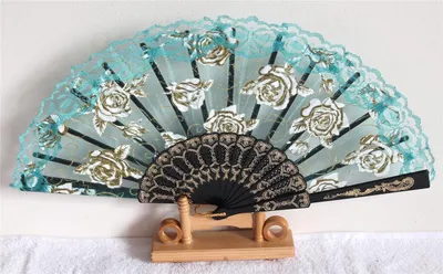 Produktbild von 044 Fächer spanisch schwarz türkis gold weiss Blume Rose pvc