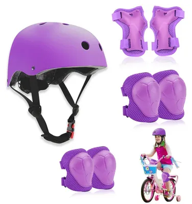 Produktbild von Schutzausrüstung Kinder Set mit Helm, Knieschoner, Ellenbogenschoner, Handgelenkschoner, Lila