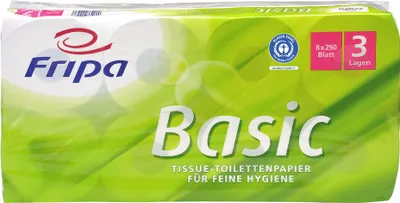 Produktbild von Fripa Toilettenpapier Basic 3-lagig weiß Tissue 8 Rollen à 250 Blatt