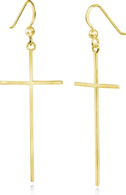 Produktbild von MATERIA by Matthias Wagner Gold Ohrhänger Kreuz 20x59mm - Damen Ohrringe 925 Silber vergoldet mit Schmuck-Box SO-281