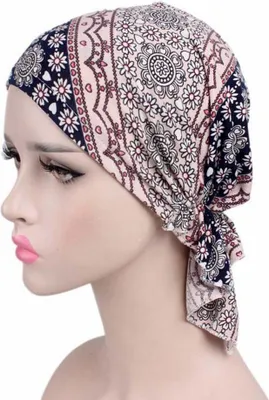 Productafbeelding van INF Elastische Katoenen Bedrukte Hoofddoek Mutsen - Ademend, Warm en Stijlvol Roze