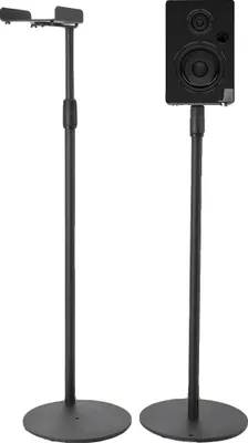 Produktbild von Lautsprecherständer, höhenverstellbar 75-140 cm, Edelstahlmaterial, 360° Drehung, stabiles Basisdesign, platzsparend